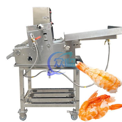 Máquina de corte de camarão industrial estável, linha de processamento de camarão multiuso