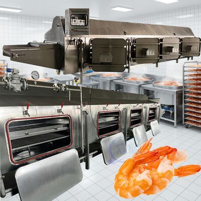 Bom preço Máquina de cozinha a vapor de poupança de energia para processamento de frutos do mar o mais novo túnel automático de cozinha 3.7kw linha de cozinha de camarão on-line